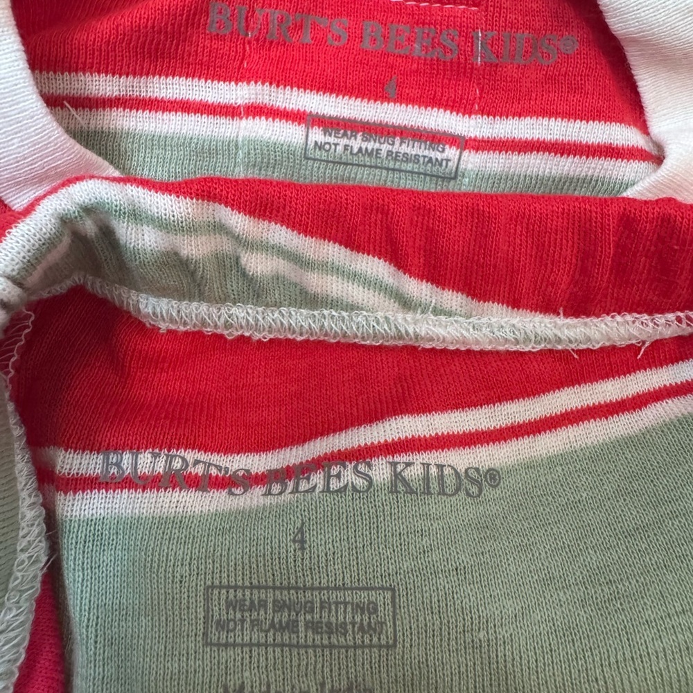 Burt’s Bees Unisex Striped Christmas Pajamas Holiday Red Green 2 Piece 4 NEW NWT - Picture 2 of 7